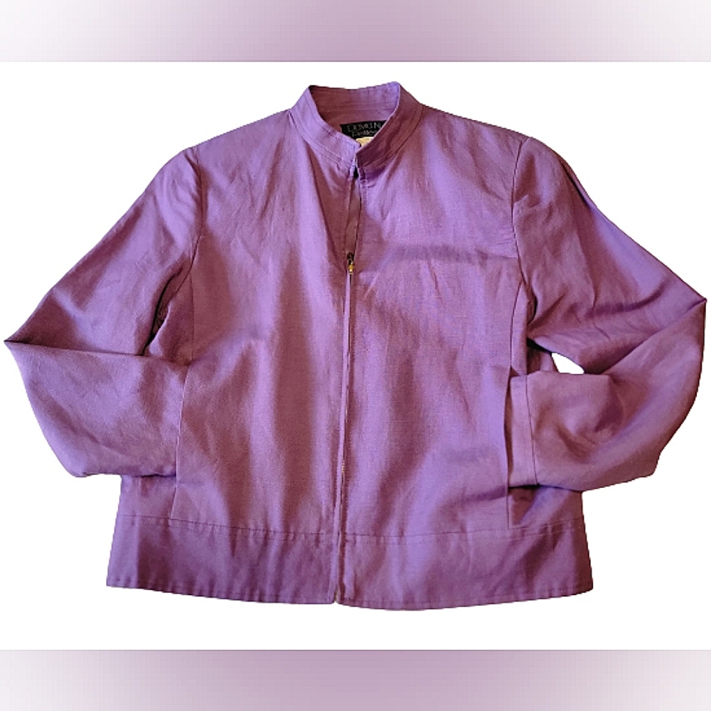 David N. Petites woman's lavender linen blend light zip-up jacket size: 04